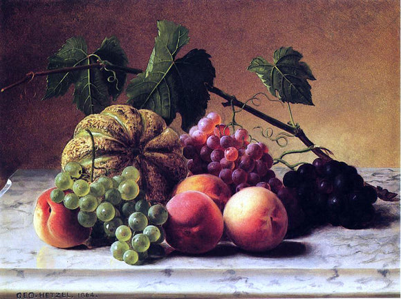  George Hetzel Still Life with Cantaloupe, Grapes and Peaches - Canvas Art Print