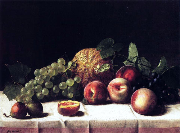  George Hetzel Still Life with Cantaloupe, Peaches and Grapes - Canvas Art Print