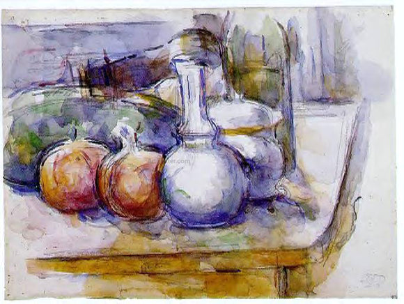  Paul Cezanne Still Life with Carafe, Sugar Bowl, Bottle, Pommegranates and Watermelon - Canvas Art Print
