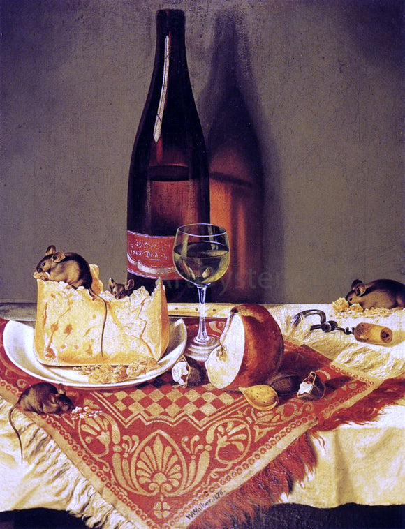  William Aiken Walker Still LIfe with Cheese, Bottle of Wine and Mouse - Canvas Art Print