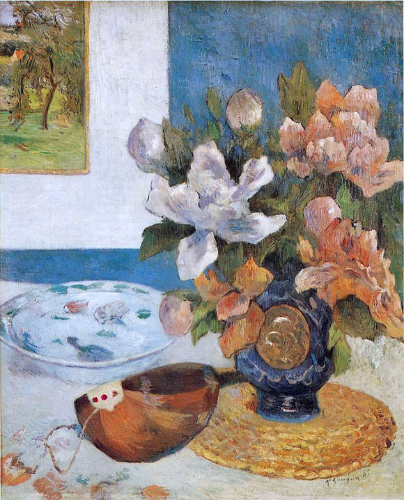  Paul Gauguin Still Life with Chinese Peonies and Mandolin - Canvas Art Print