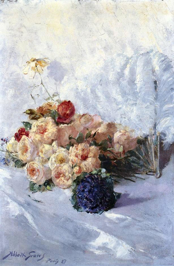  Abbott Fuller Graves Still Life with Flowers and Fan - Canvas Art Print