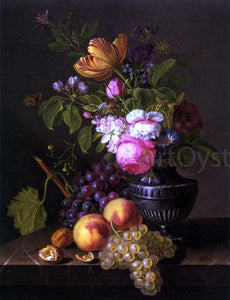  Jean-Baptiste Desprest Still Life with Flowers, Peaches and Grapes - Canvas Art Print