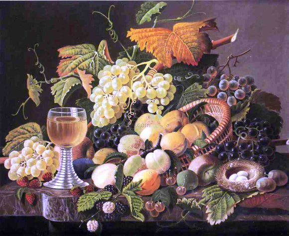  Severin Roesen Still Life with Fruit, Bird's Nest and Wine Glass - Canvas Art Print