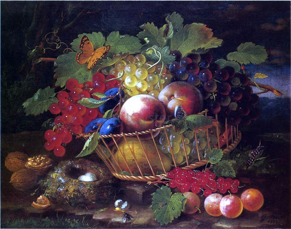  George Forster Still Life with Fruit, Butterflies and Bird's Nest - Canvas Art Print