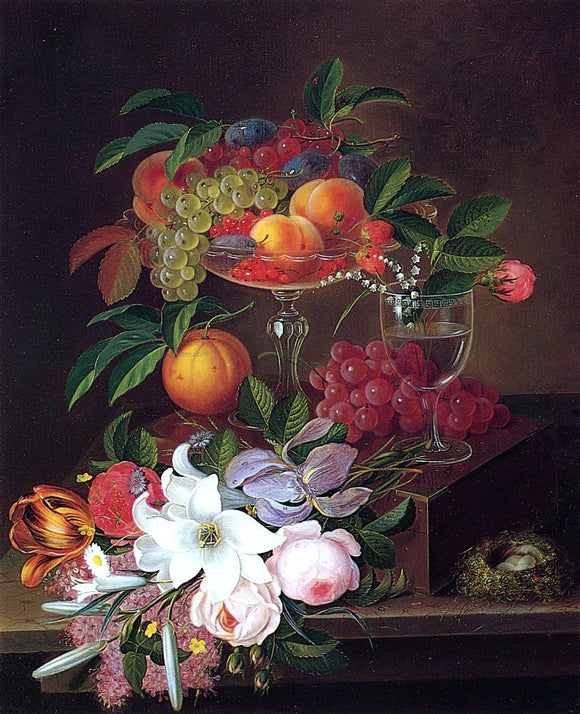  George Forster Still Life with Fruit, Flowers and Bird's Nest - Canvas Art Print