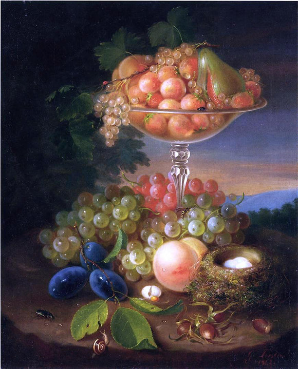  George Forster Still Life with Fruit, Nest of Eggs and Insects - Canvas Art Print