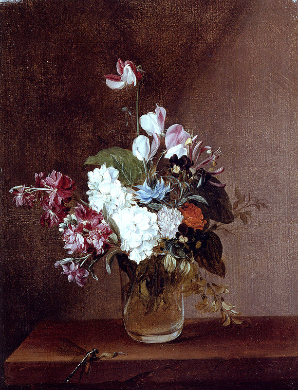  Louis-Leopold Boilly Still Life With Garden Flowers In A Glass Vase And A Dragonfly - Canvas Art Print