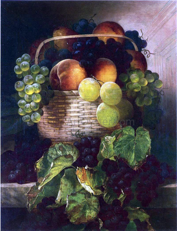  William Mason Brown Still Life with Grapes. Plums and Peaches in a Basket - Canvas Art Print