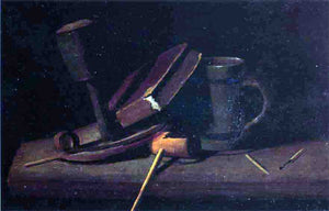  John Frederick Peto Still Life with Lamp, Pipe, Matches, Book and Mug - Canvas Art Print