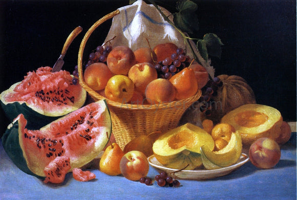  John F Francis Still Life with Melons, Peaches and Grapes - Canvas Art Print