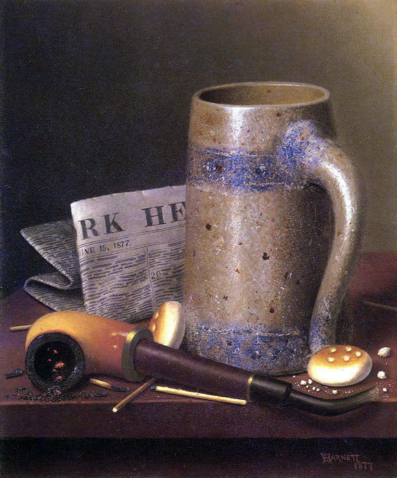  William Michael Harnett Still Life with Mug, Pipe and New York Herald - Canvas Art Print