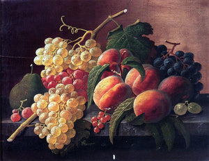  Severin Roesen Still Life with Peaches, Grapes and a Pear - Canvas Art Print