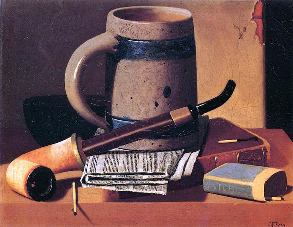  John Frederick Peto Still Life with Pipe, Beer Stein, Newspaper, Book and Matches - Canvas Art Print
