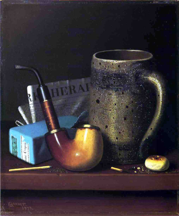  William Michael Harnett Still Life with Pipe, Mug and Newspaper - Canvas Art Print