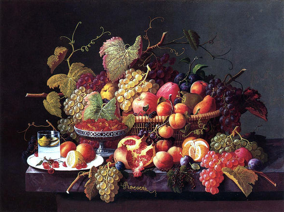  Severin Roesen Still Life with Pomegranates - Canvas Art Print