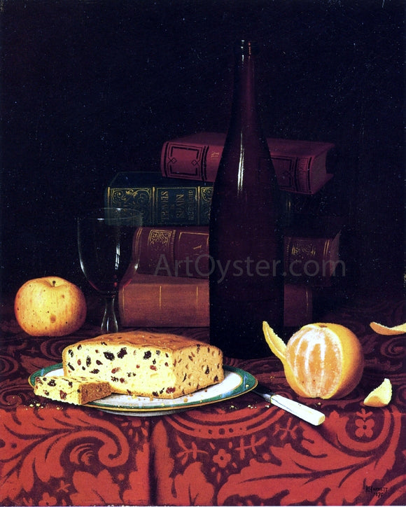  William Michael Harnett Still Life with Raisin Cake, Fruit and Wine - Canvas Art Print