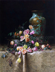  Milne Ramsey Still Life with Roses (also known as Roses and an Oriental Vase on a Brocade Tablecloth) - Canvas Art Print