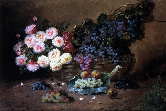 Max Carlier Still Life with Roses and Grapes - Canvas Art Print