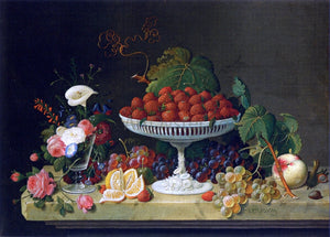  Severin Roesen Still Life with Strawberries and Goblet of Flowers - Canvas Art Print