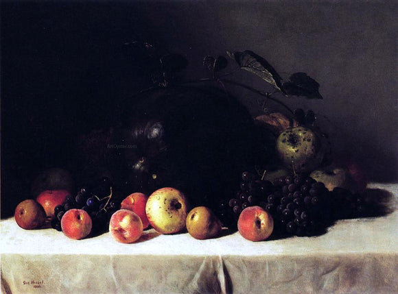 George Hetzel Still Life with Watermelon, Grapes and Apples - Canvas Art Print