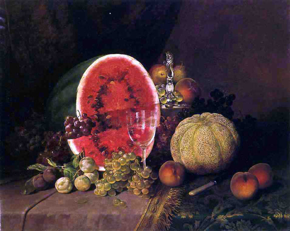  William Mason Brown Still Life with Watermelon, Grapes, Peaches, Plums and Cantaloupe - Canvas Art Print