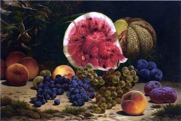  William Mason Brown Still Life with Watermelon, Grapes, Peaches, Plums and Plums - Canvas Art Print
