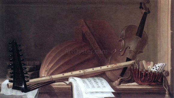  Pierre Nicolas Huilliot Still-Life of Musical Instruments - Canvas Art Print