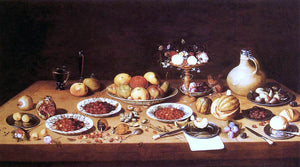  Jan Van I Kessel Still-Life on a Table with Fruit and Flowers - Canvas Art Print