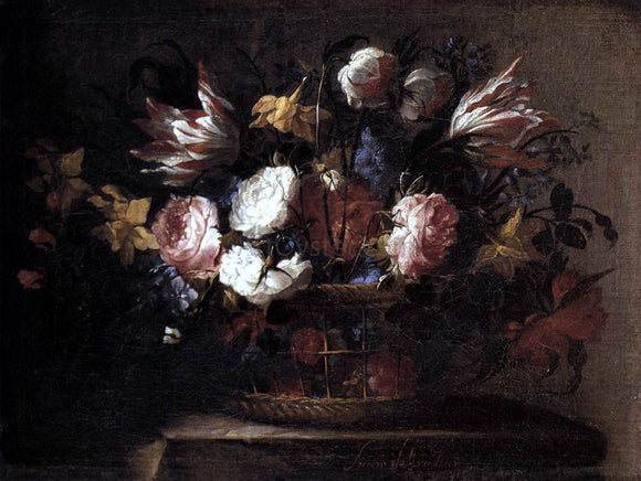  Juan De Arellano Still-Life with a Basket of Flowers - Canvas Art Print