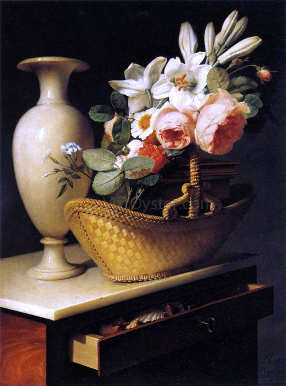  Antoine Berjon Still-Life with a Basket of Flowers - Canvas Art Print