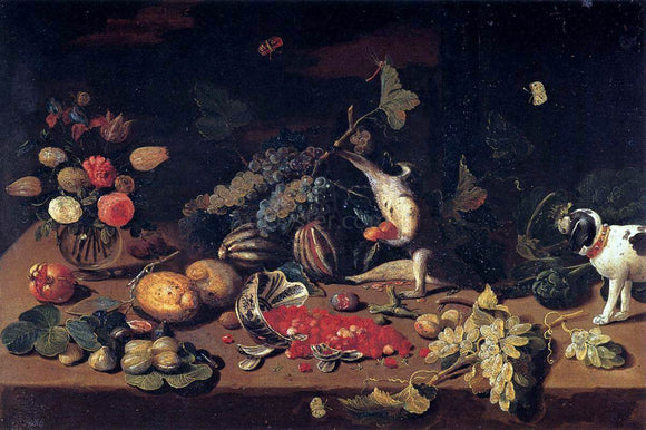  Jan Van I Kessel Still-Life with a Monkey Stealing Fruit - Canvas Art Print