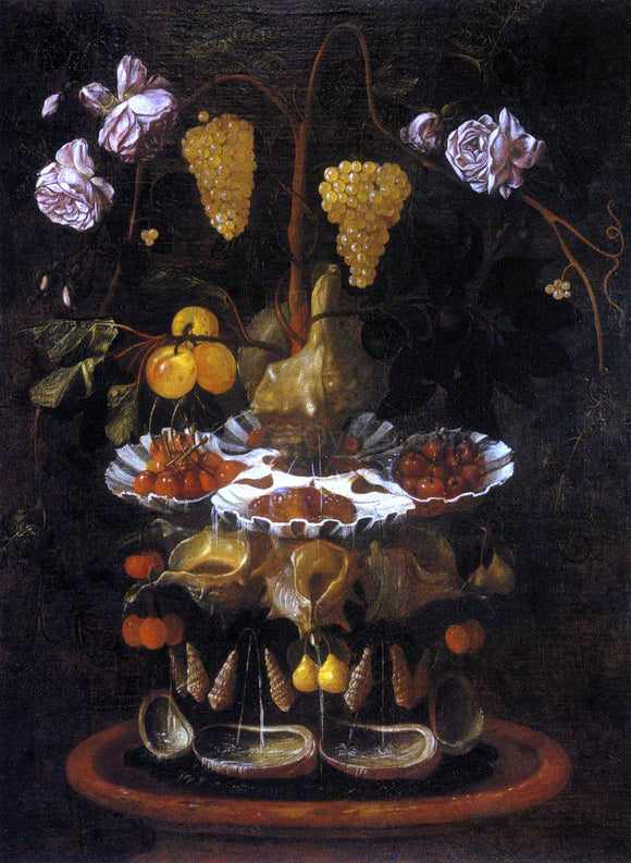 Juan De Espinosa Still-Life with a Shell Fountain, Fruit and Flowers - Canvas Art Print