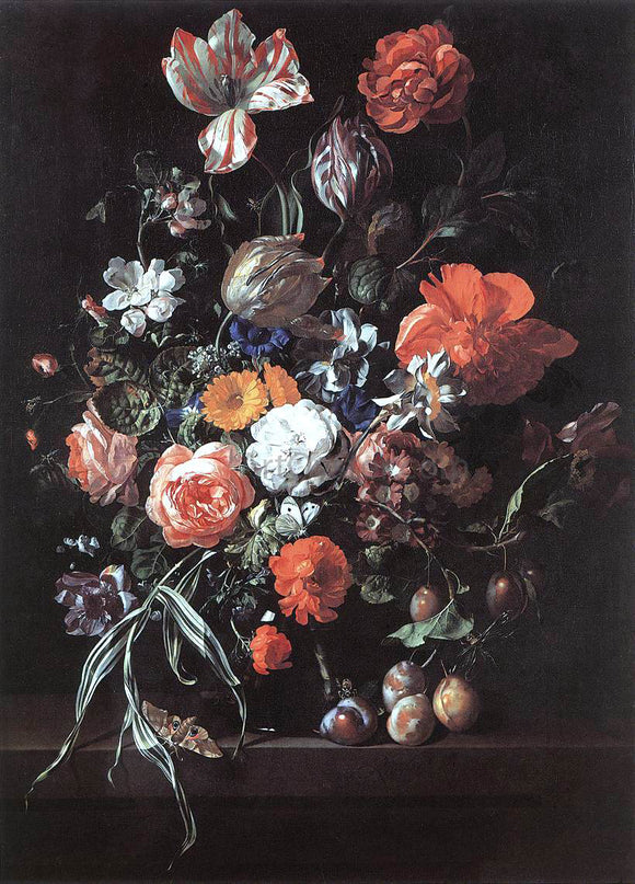  Rachel Ruysch Still-Life with Bouquet of Flowers and Plums - Canvas Art Print