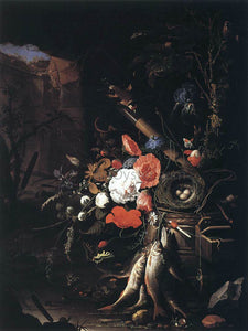  Abraham Mignon Still-Life with Fishes and Bird Nest - Canvas Art Print