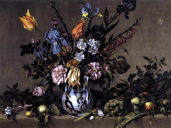  Antonio Ponce Still-Life with Flowers, Artichokes and Fruit - Canvas Art Print