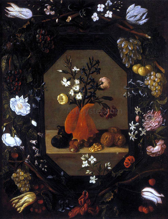  Juan De Espinosa Still-Life with Flowers with a Garland of Fruit and Flowers - Canvas Art Print