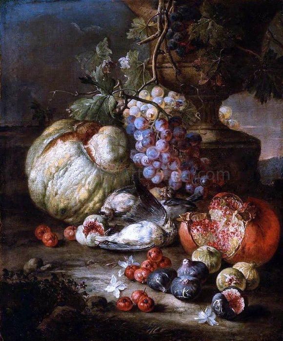  Giovanni Battista Ruoppolo Still-Life with Fruit and Dead Birds in a Landscape - Canvas Art Print