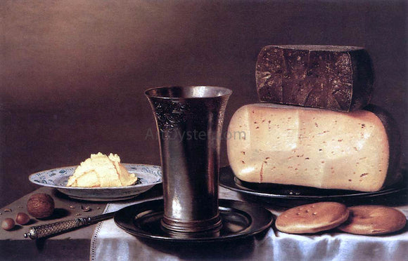  Floris Gerritsz Van Schooten Still-Life with Glass, Cheese, Butter and Cake - Canvas Art Print