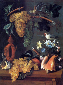  Juan De Espinosa Still-Life with Grapes, Flowers and Shells - Canvas Art Print