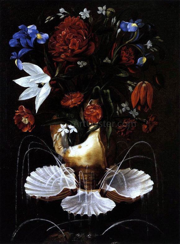  Juan De Espinosa Still-Life with Shell Fountain and Flowers - Canvas Art Print