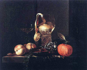  Willem Kalf Still-Life with Silver Bowl, Glasses, and Fruit - Canvas Art Print