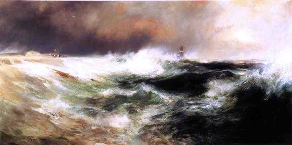  Thomas Moran Stranded Ship on East Hampton Beach - Canvas Art Print