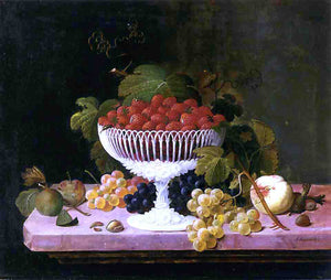  Severin Roesen Strawberries and Porcelain - Canvas Art Print