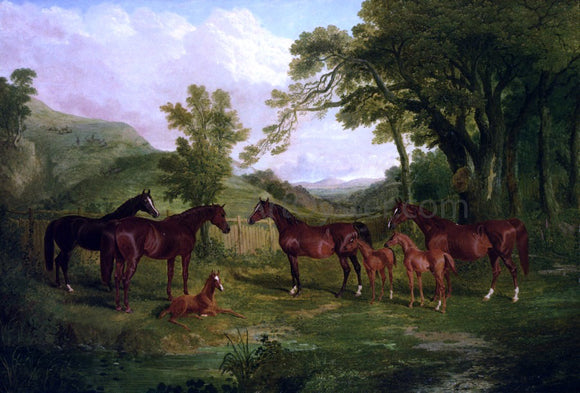  Sr. John Frederick Herring Streatlam Stud, Mares and Foals - Canvas Art Print