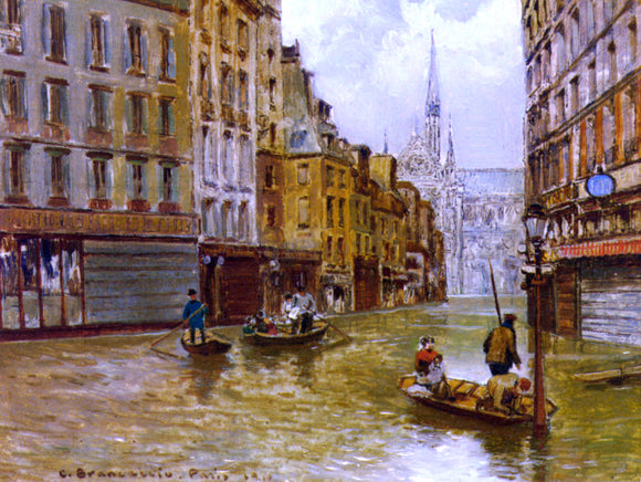  Carlo Brancaccio Street in Paris During Flood of 1910 - Canvas Art Print