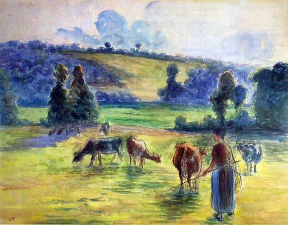 Camille Pissarro Study for 'Cowherd at Eragny' - Canvas Art Print