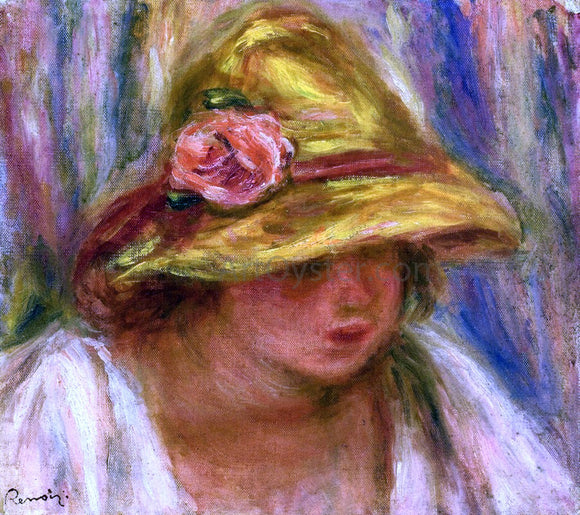  Pierre Auguste Renoir Study of a Woman in a Yellow Hat - Canvas Art Print