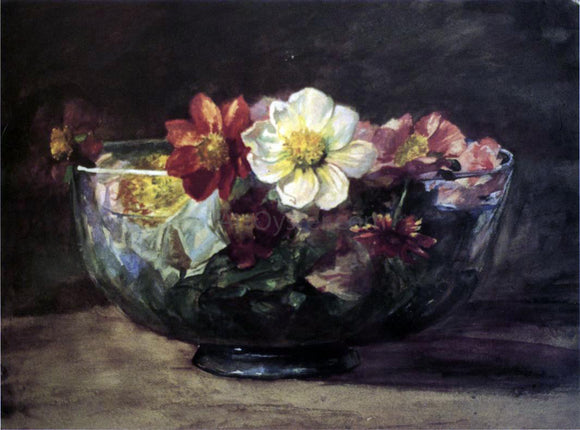  John La Farge Study of Autumn Flowers in Persian Glass Bowl with White Enamel Edge - Canvas Art Print