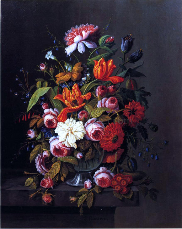  Severin Roesen Summer Flowers in a Glass Bowl - Canvas Art Print
